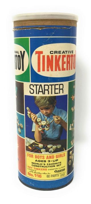 Vintage Tinkertoy Starter Kit No.  116 With 60 Parts & Instructions