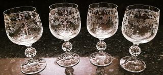 Set Of 4 Antique/vintage Etched Crystal Wine Glasses Cordials,  Fostoria?