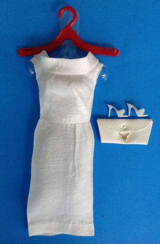 Vintage Barbie White Silk Sheath Dress W/matching Heels & Purse 1962 - 1963