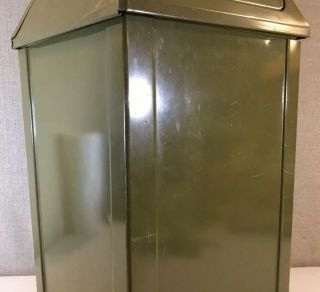 Vintage United Square Pyramid Flip Top Green Trash Can Push Doors With Insert 3