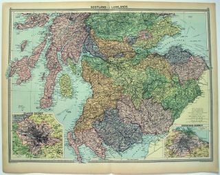 1926 Map Of Scotland Lowlands By George Philip & Son.  Antique