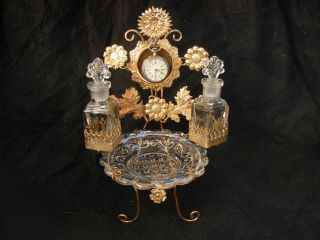 Antique French Gilt Brass Crystal Pocket Watch Holder,  Late 19th Century.