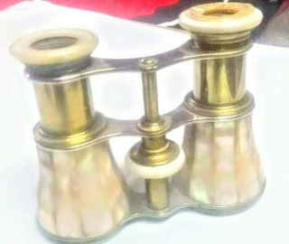 Colmont Paris Opera Glasses Binoculars Brass And Mother Of Pearl.  Antique.