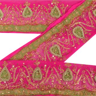 Sanskriti Vintage Sari Border Indian Craft Pink Trim Hand Beaded Sewing Lace
