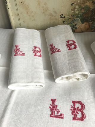 Antique Table Linen Vintage French Tea Towels Lb Dishcloth 2pc Cotton Damask