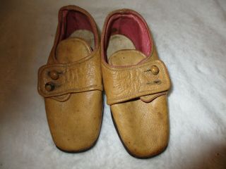 Antique Edwardian Boys Brown Leather Baby Shoes For German French Bisque Dolls