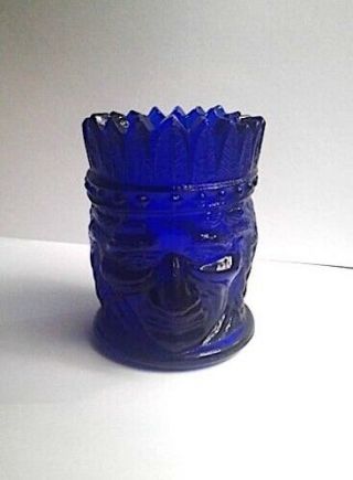 Antique Glass,  St.  Clair Glass,  Indian Head Toothpick Holder,  Cobalt Blue