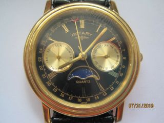 Elegant 80 ' s Vintage Style ROTARY Moonphase Gold Plated Gent ' s Quartz Watch. 7