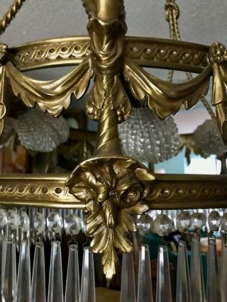 1920 ' S FRENCH EMPIRE - BRASS & CRYSTAL CHANDELIER WITH SWAG MOTIF - 9 LIGHTS 10