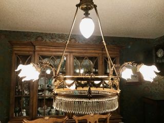 1920 ' S FRENCH EMPIRE - BRASS & CRYSTAL CHANDELIER WITH SWAG MOTIF - 9 LIGHTS 9