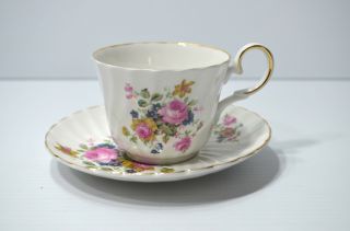 Regency Scalloped Tea Cup And Saucer English Bone China Floral Rose Gold Gilt