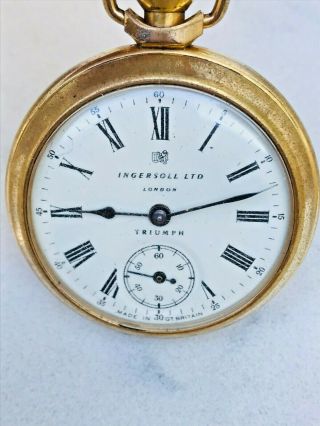 Vintage Ingersoll Ltd London Triumph 62 Gold - Plated Small.  Sec Open Face P/w