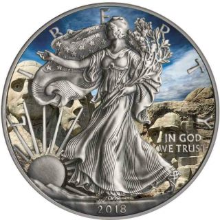 Usa 2018 1$ American Eagle 1 Oz Colouring Antique Finish Silver Coin