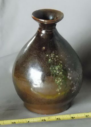 Antique Stoneware Jackfield Vase Lead Glaze Hand Painted Chinese Liquor Flower