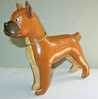 Vintage 60s Japanese Mid Century Tomi Stuffed Leather Boxer Dog Toy