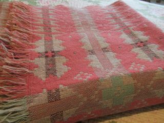 Vintage Welsh Tapestry Blanket - Brynkir Woollen Mill - Coral Pink & Seaspray