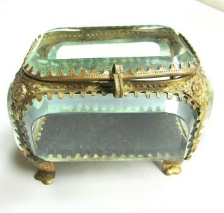 Old Antique French Glass Jewellery / Ormolu French Small Casket Box
