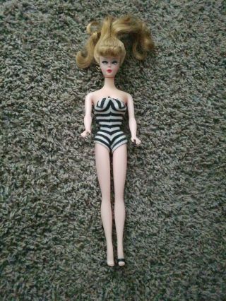 Vintage 1958 Mattel Barbie Doll Blonde Hair Stripe Swimsuit One High Heel Shoe
