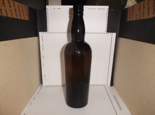 Antique 3 Piece Mold Dark Amber Green Whiskey Bottle Applied Finish,  Cork Top