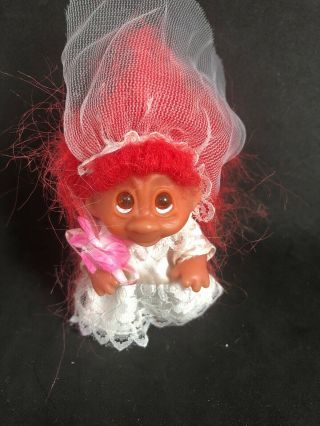 Vintage 1968 Dam 3” Troll Doll Red Hair Bride 20f