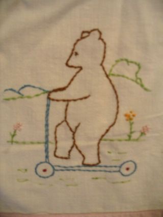 Antique Hand Embroidered Baby Quilt Vg Cond.  Bears