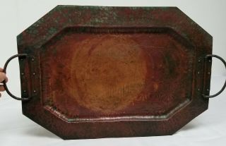 Antique Handwrought Hammered Arts and Crafts Copper Tray Western Theme 2