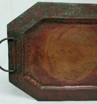 Antique Handwrought Hammered Arts and Crafts Copper Tray Western Theme 4