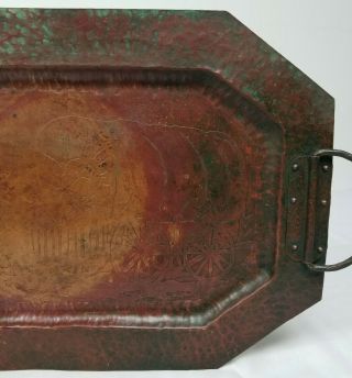 Antique Handwrought Hammered Arts and Crafts Copper Tray Western Theme 5