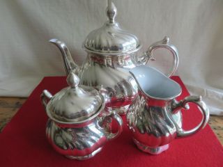 Vintage Teapot Sugar Bowl And Milk Jug Set With Silver Finish.