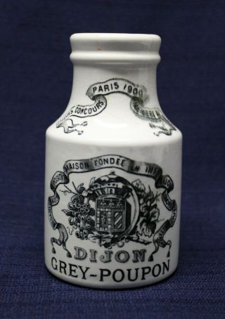 Antique French Grey - Poupon Moutarde Mustard Jar / Crock - 1910 - 1930 - Very Good