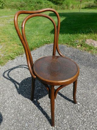Antique 1920s Thonet Fischel Austria Oak Bentwood Bistro Chair Pattern Wood Seat