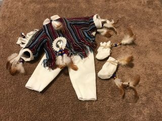 Native American Man/boy Doll Clothes Fringes Top White Pants Moccasins