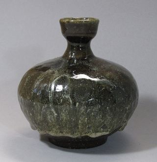 A Rare And Fine Korean Koryo Dark Olive Glazed Wine/oil Bottle - 14th C