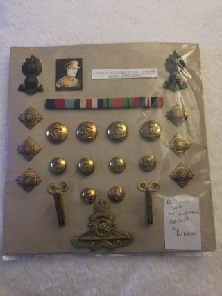 Antique Leonard William Rouse,  858237.  Royal Artillery Buttons,  Badges & Ribbon