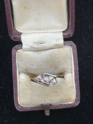 Antique Art Deco 18ct Gold And Platinum 3 Stone Diamond Ring
