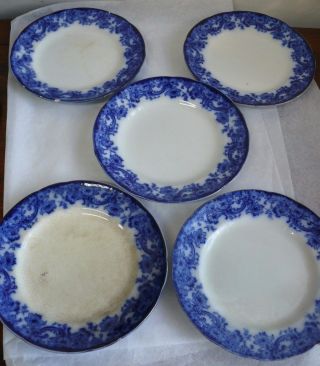 5 Antique Flo Blue Royal Doulton Burslem Pottery Plates Melrose Willow Rg 316420