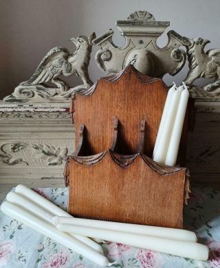 Unique 19thc Antique French Religious Detailed Wooden Church Eglise Candle Box