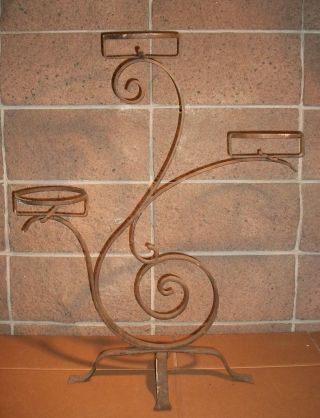 Antique Wrought Iron " Treble Clef " 3 Tier Riveted Plant Stand.
