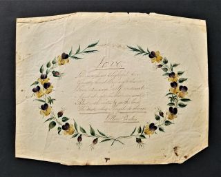 Mid 1800s Antique Fraktur Handwritten Poetry Orig Art Love Floral Ellen Paulus