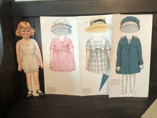 Rare Large 13” Antique Paper Doll 1910’s - 1920’s With Uncut Clothes And Envelope