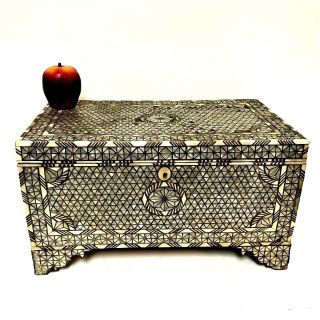 Large Antique Turkish Mother Of Pearl Inlay Jewelry Valuable Box