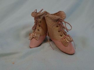 Vintage Doll Boots Fashion Dolls Small Size Handmade Pink Leather With Heels