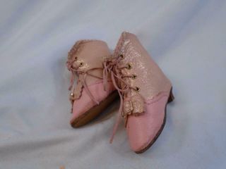 Vintage Doll Boots Fashion Dolls Small Size Handmade Pink Leather with Heels 2