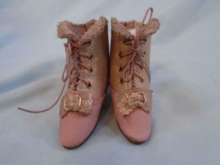 Vintage Doll Boots Fashion Dolls Small Size Handmade Pink Leather with Heels 5