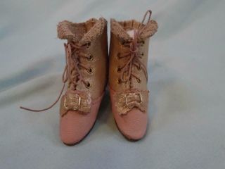 Vintage Doll Boots Fashion Dolls Small Size Handmade Pink Leather with Heels 6