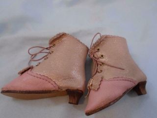 Vintage Doll Boots Fashion Dolls Small Size Handmade Pink Leather with Heels 7