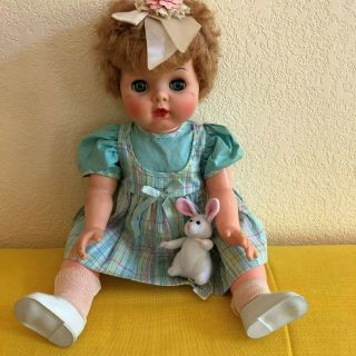 Vintage 19 " Soft Vinyl/plastic/ Jointed Girl Doll Marked U 6 V Blue Eyes Drink W