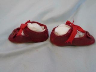 Vintage Doll Shoes Red Leather for German Bisque Dolls 2