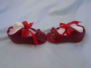Vintage Doll Shoes Red Leather for German Bisque Dolls 3