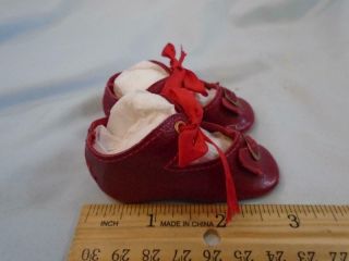 Vintage Doll Shoes Red Leather for German Bisque Dolls 5
